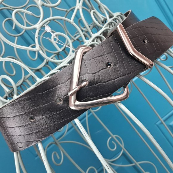 Genuine Leather Belt Alligator Embossed Goth Avant Garde Punk Triangle Brutalist - Picture 6 of 15